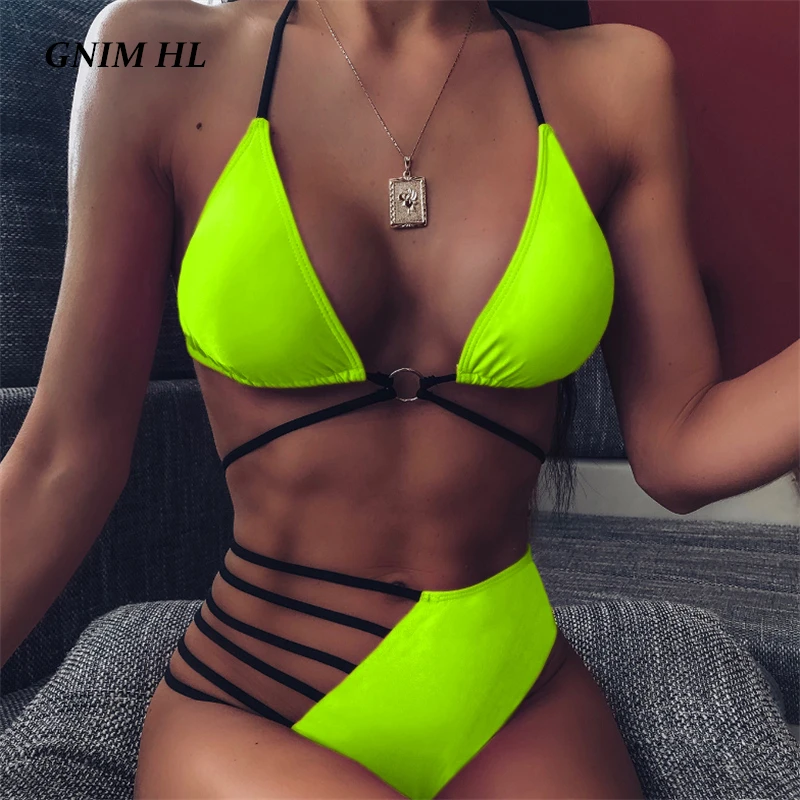 Купальник-бикини женский с высокой талией и леопардовым принтом лето 2020 | Женская