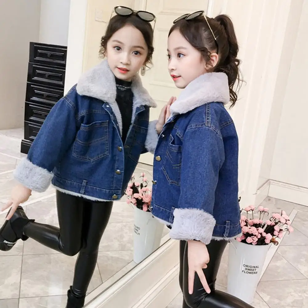 Winter jackets girls coats baby toddler girl thicken kids denim warm collar coat fashion children's clothing outerwear | Детская