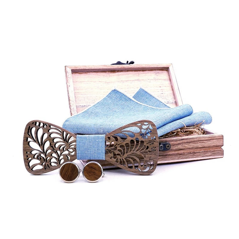 

Handmade Men's Wood Bow Tie and Hankerchief Set with Wooden Case