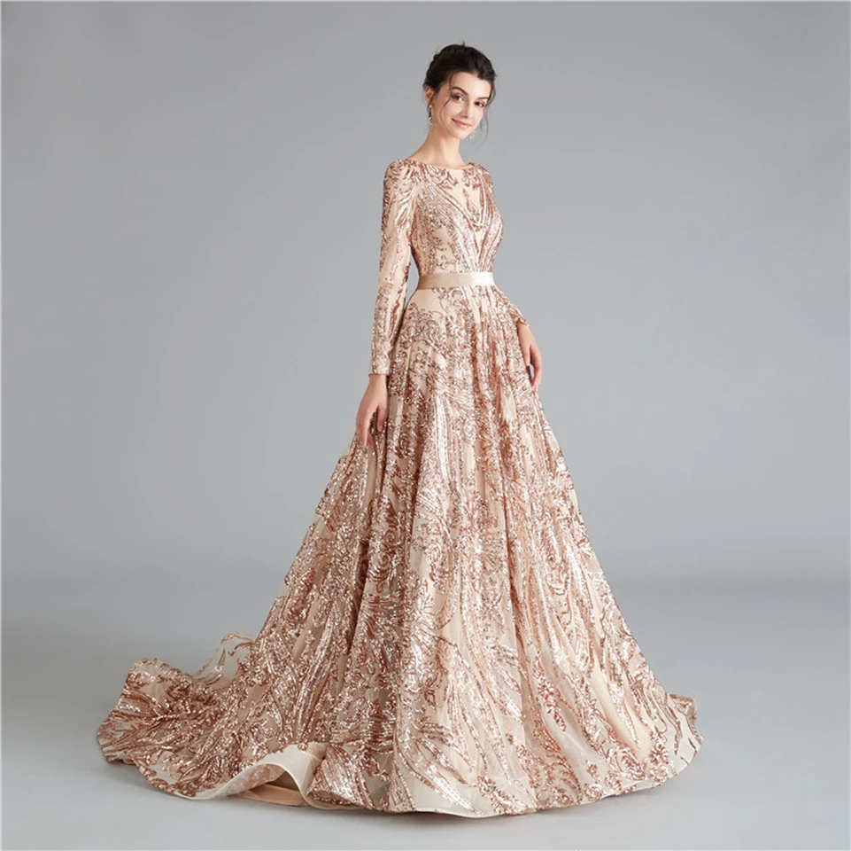 Lakshmigown Dubai Muslim Evening Party Gowns Dresses Burgundy Elegant Arabic Women Sequins Prom Dresses Long Sleeves