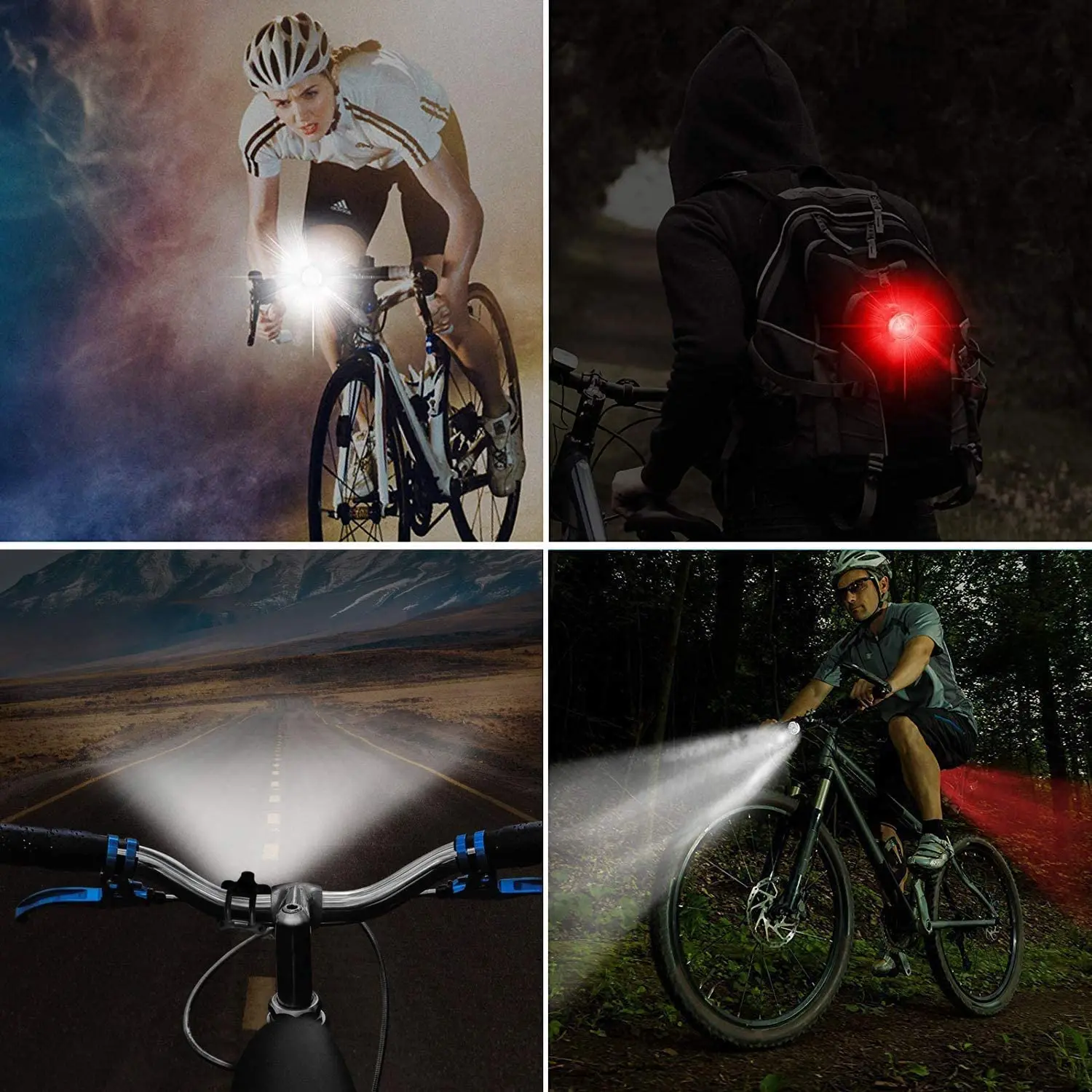 

USB Rechargeable Bike Light Set Front Headlight and Rear LED Bicycle Light Waterproof Super Bright Cycling Lantern for Hiking