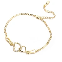 2022 fashion double heart ankle bracelet women crystal barefoot beach leg chain valentines day gift female accessories