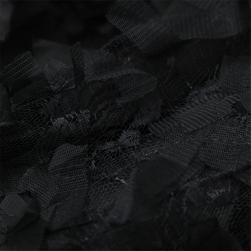 

2021 SPRING ROUND NECK POLKA DOT MESH PATCHWORK RUFFLE TULLE BLACK DRESS