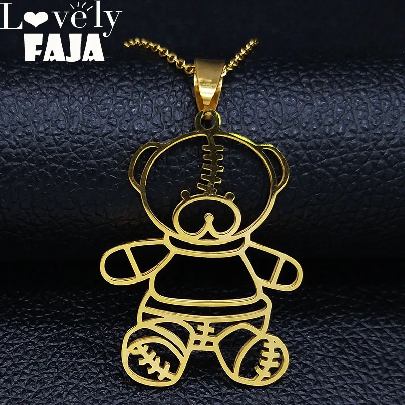 2019 ожерелье с медведем из нержавеющей стали для детей Золотая цепочка ювелирное