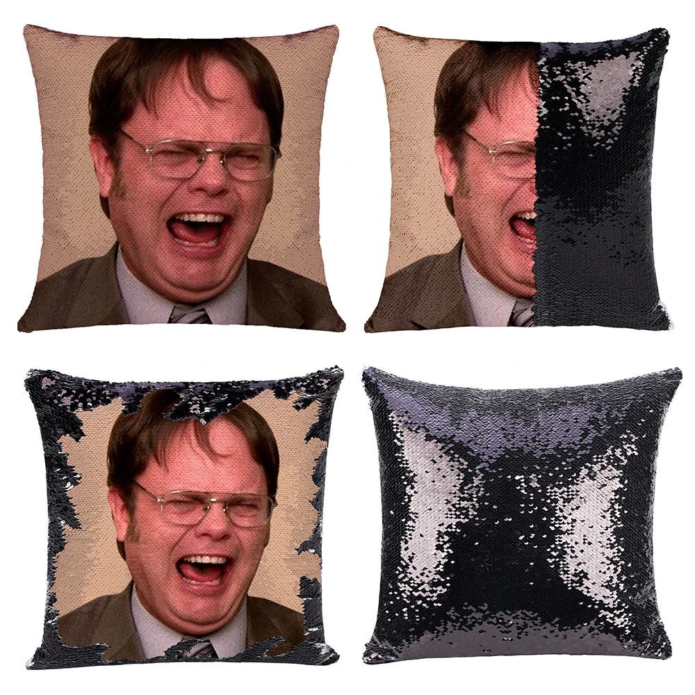 Dwight Schrute смеющаяся Подушка с блестками | Наволочка Двухцветная подушка Подарок