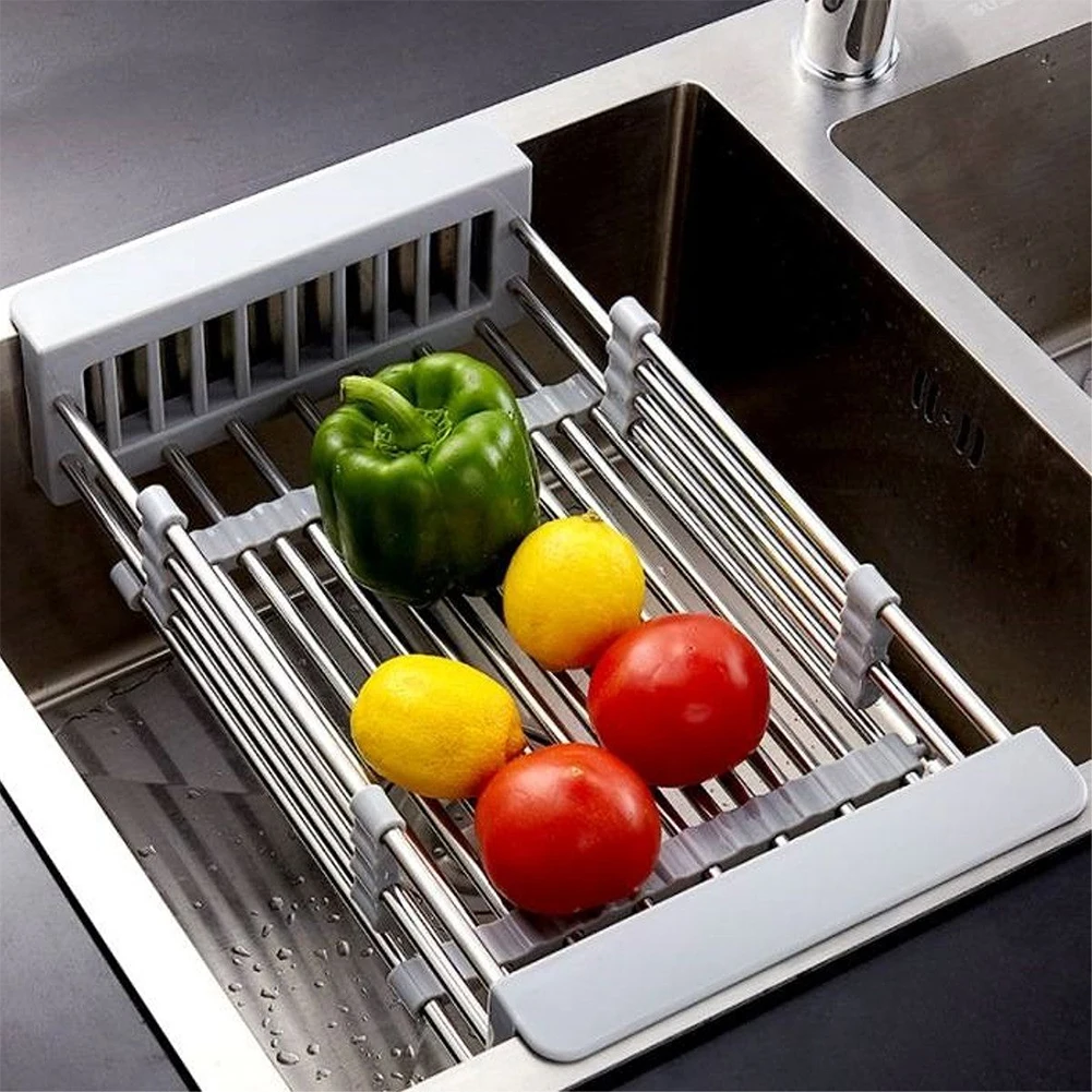 

Holder Home Binaural Kitchen Organizer Storage Sink Drain Basket Washing Multifunction Hollowed Dish Drying Rack Stainless Steel