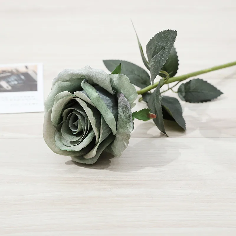 Gray-green 1 шт./лот, латексная Роза, искусственные цветы, настоящая Роза на ощупь, цветы на год, украшение для дома, свадьбы, вечеринки, подарок на день рождения - Цвет: Gray-green
