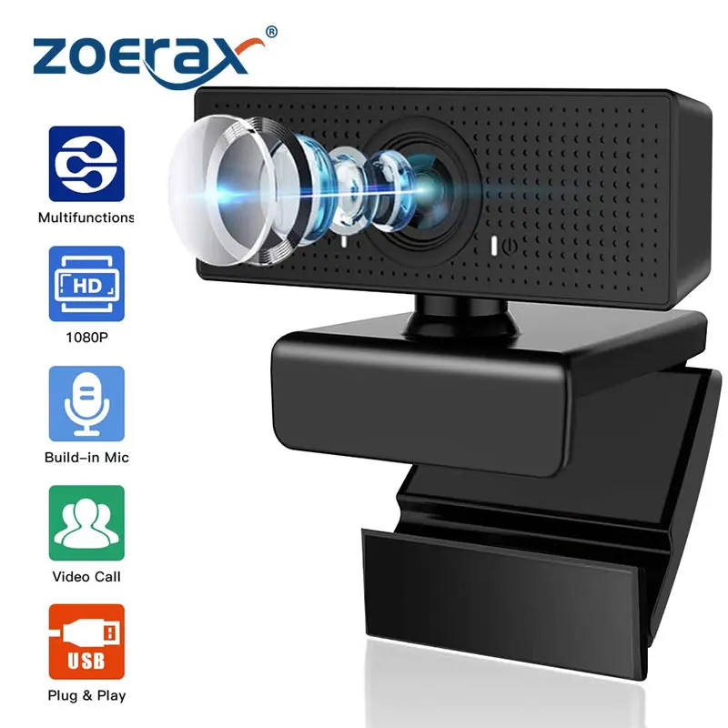 Веб камера ZoeRax с микрофоном 1080P HD веб для потокового компьютера широким углом