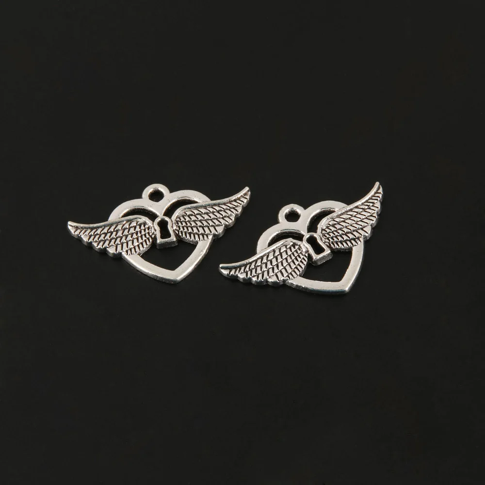 

30pcs Zinc Alloy Antique Silver Angel Heart Wings Connector Pendants DIY Jewelry Making Accessories A2690