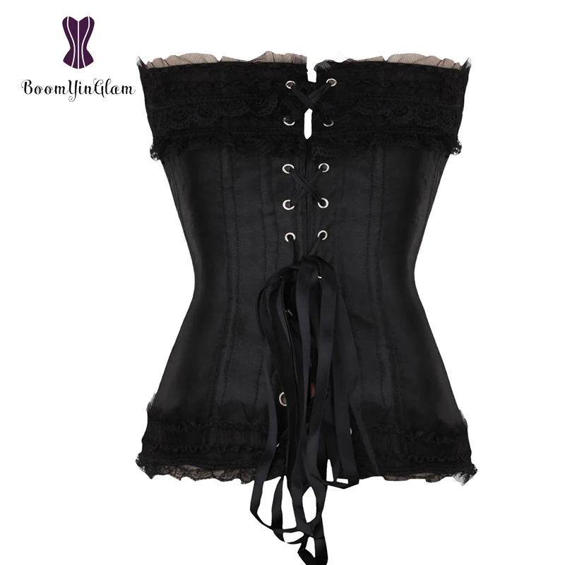 Оптовая продажа корсет Overbust атласное черное и белое бюстье Женский однотонный