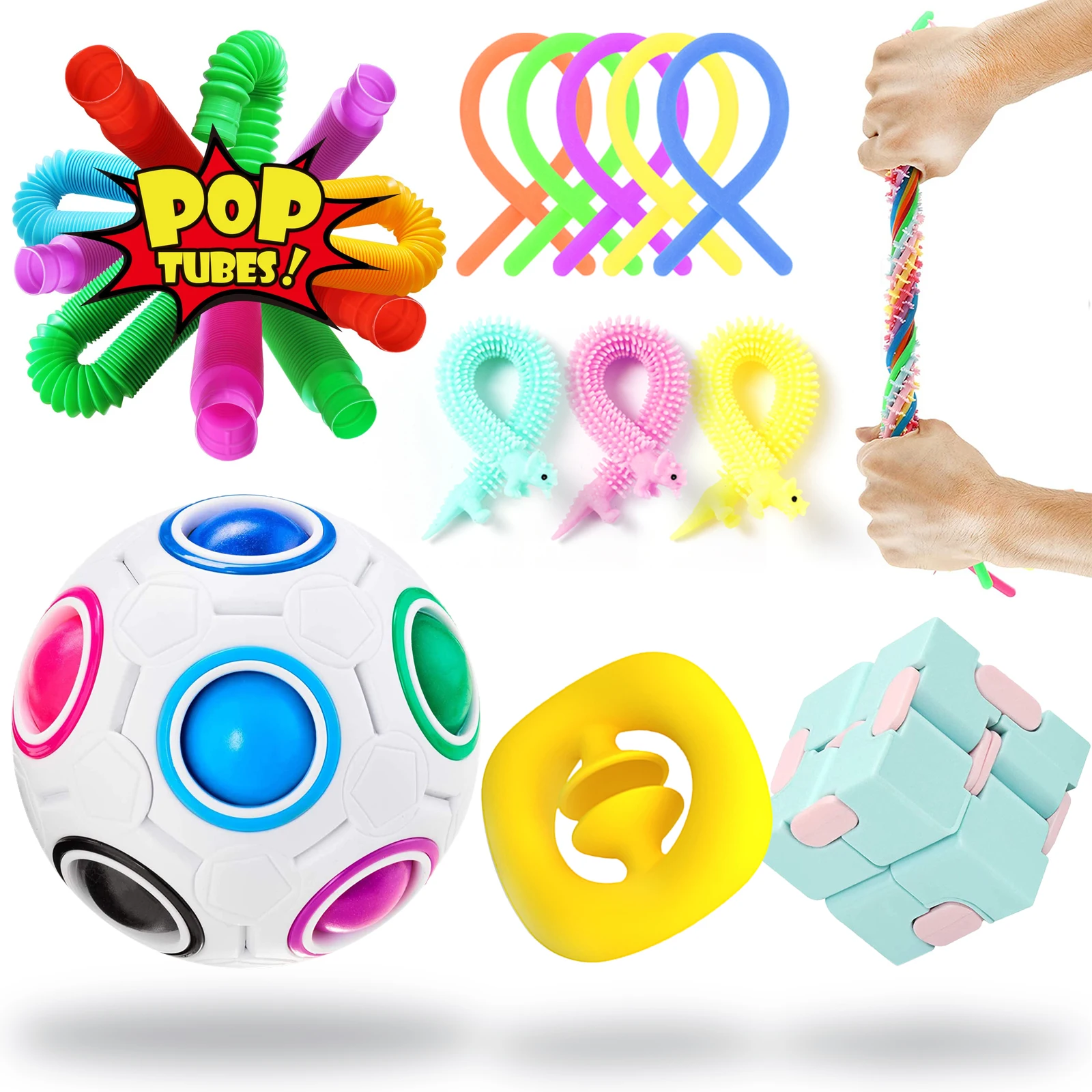 16 unids/caja Fidget Juguetes | Juguetes Fidget | Fidget juguetes juguete antiestr&eacute;s conjunto el&aacute;stico cuerdas Push regalo adultos ni&ntilde;os Squishy sensorial Anti estr&eacute;s Kit de socorro-0