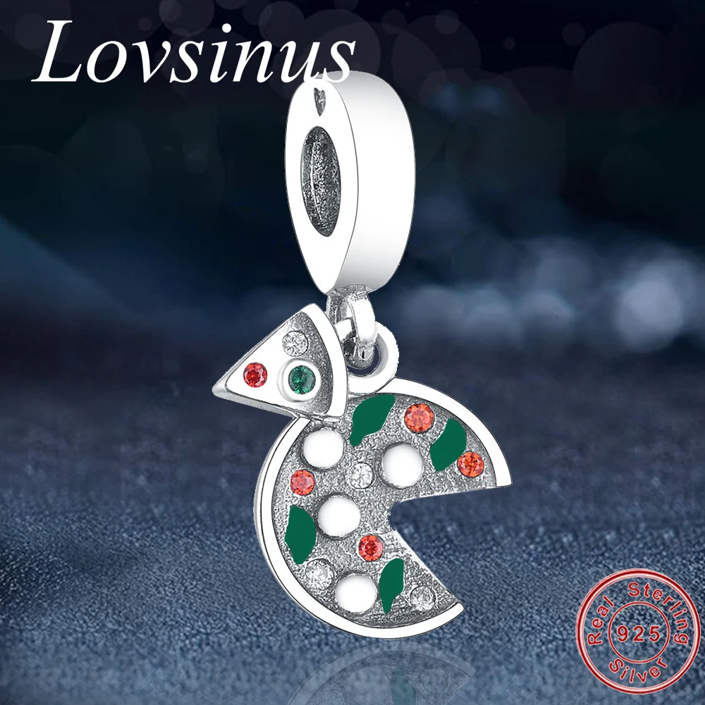 925 Серебряная страсть к пицце Висячие Бусы прозрачный CZ микс Красная эмаль