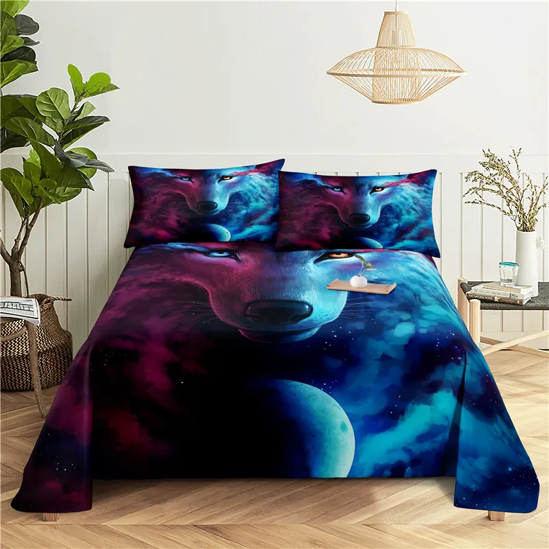 

Cartoon Wolf 0.9/1.2/1.5/1.8/2.0m Digital Printing Polyester Bed Flat Sheet With Pillowcase Print Bedding Set