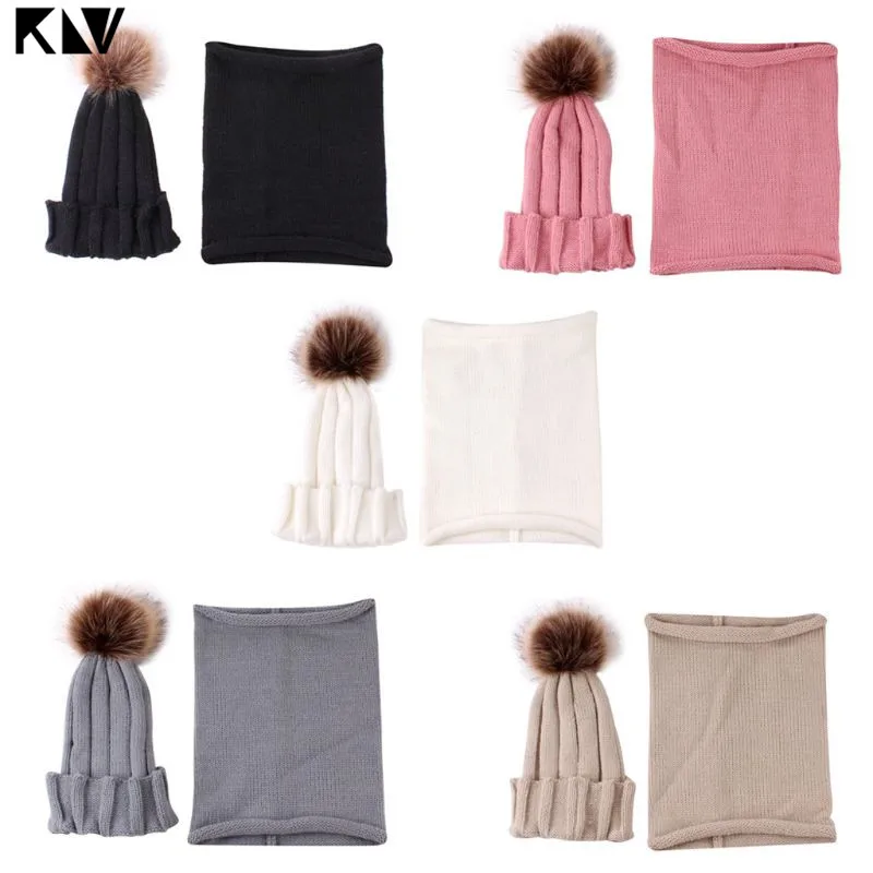 2pcs/set Fashion Newborn Baby Hats Knitted Warm Pom Round Machine Cap Protects Ear Bonnet Winter Caps + Scarf Suits | Детская одежда и