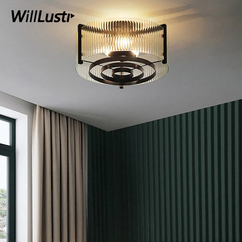 Стеклянный потолочный светильник в американском стиле ретро железная лампа для