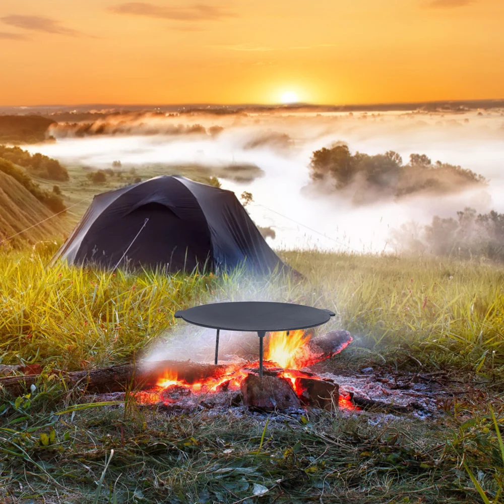 

1Pc Detachable Baking Tray Practical Wrought Iron Grill Plate with Legs (Black)