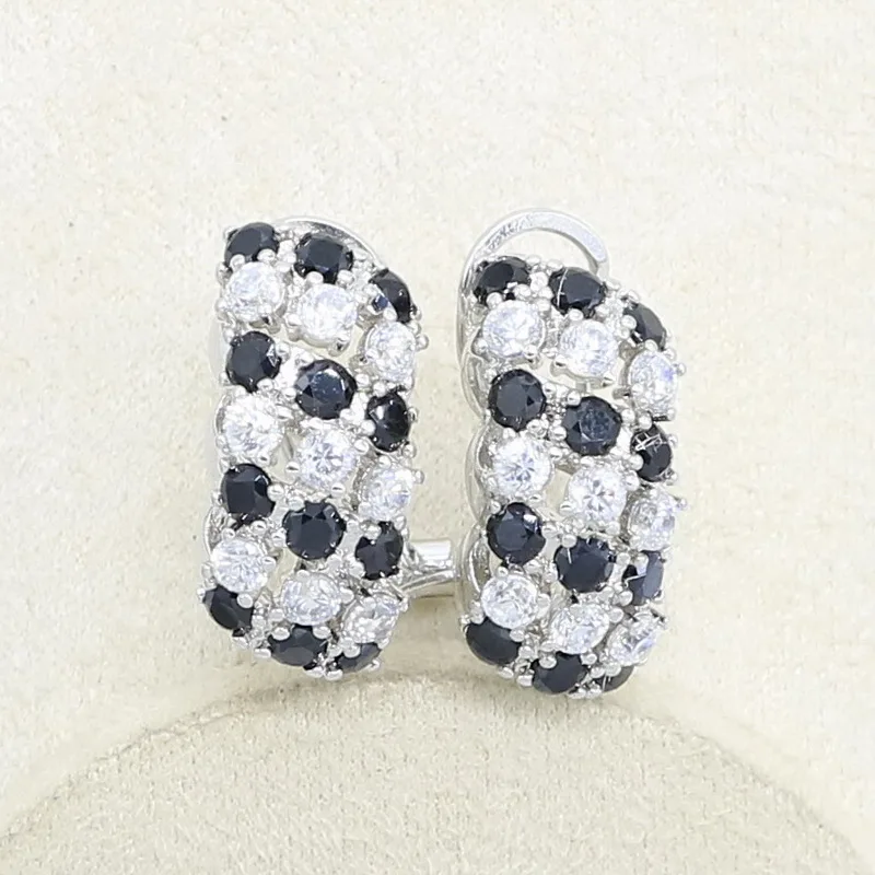 Черный циркон белого цвета с украшением в виде кристаллов Свадебные серебро 925