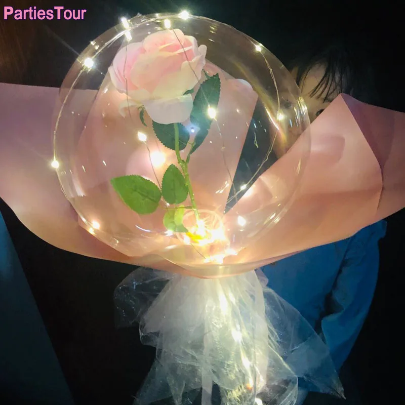 

3pcs/set LED Luminous Balloon Rose Bouquet Transparent Bobo Ballon Valentines Day Gift Glow Party Birthday Wedding Decor Balloon