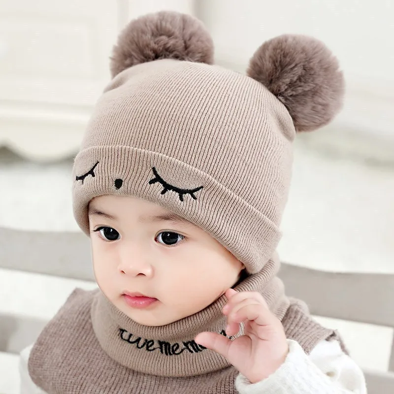 

Newborn Baby Kids Girls Boys Winter Warm Knit Hat 2020 Brand New Furry Balls Pompom Solid Warm Cute Lovely Beanie Cap Headgear