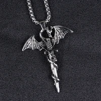 creative personality vintage sword dragon pendant necklace long titanium steel chain hip hop man necklace unique design jewelry