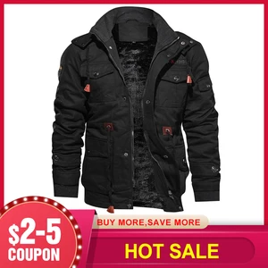 Размера плюс мужская куртка с длинным рукавом, приталенная верхняя одежда с воротником-стойкой, плотная повседневная черная Теплая мужская куртка