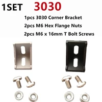 1setlot 3030 aluminum profile connector set 2pcs m6 hex flange nuts 1pcs 3030 corner bracket 2pcs m6 x 16mm t bolt screws