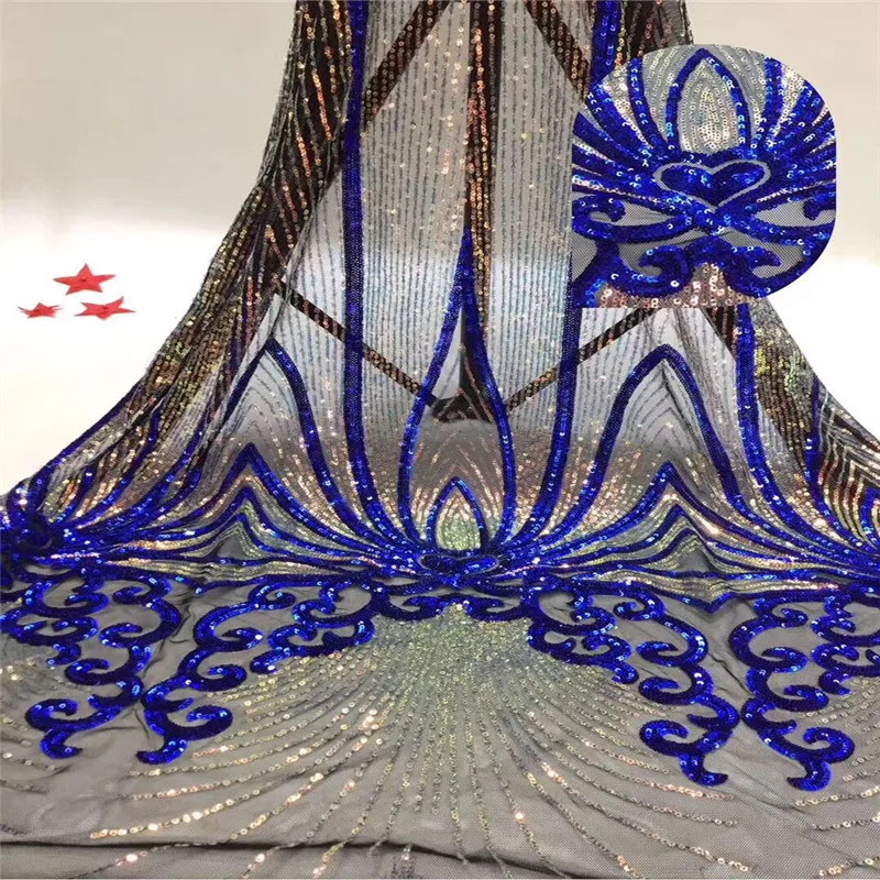 2019 Высококачественная темно-синяя и Золотая нигерийская кружевная ткань с