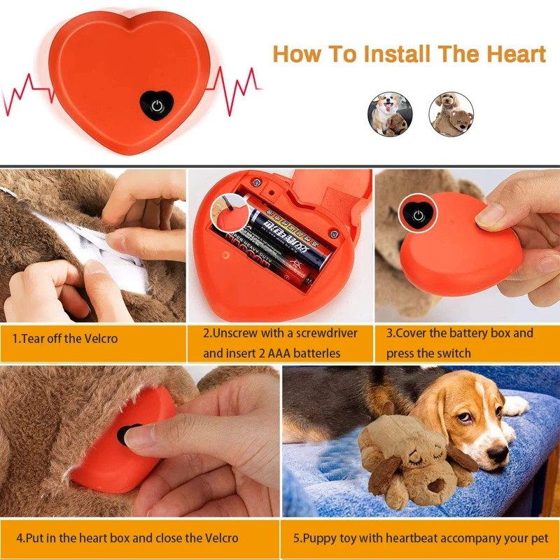 

Plush Heartbeat Puppy Snuggle Anxiety Relief Sleep Aid Doll Dog Behavioral Training Chew Toy for All Dogs Cats