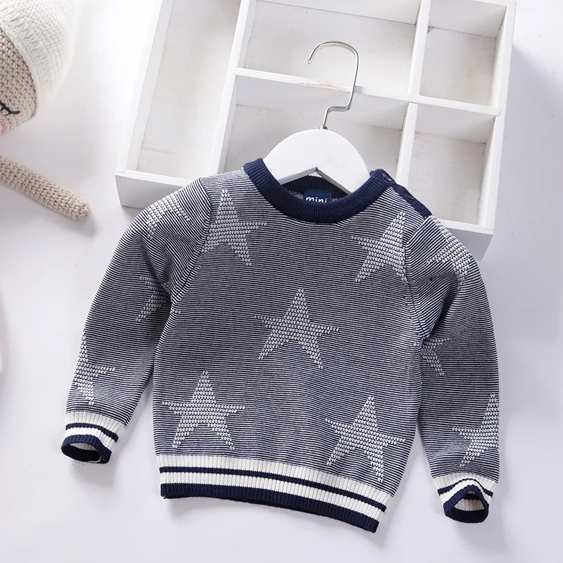 navy blue Детский свитер; коллекция года; сезон весна-осень; детский вязаный пуловер для мальчиков; хлопковый Детский свитер со звездами; пуловер для малышей; BC774 - Цвет: navy blue