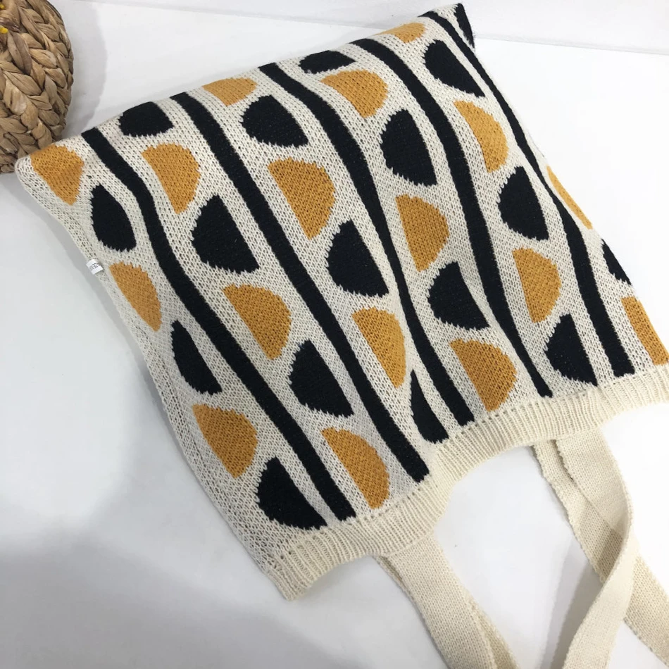 

Female Gypsy Bohemian Boho Chic Crochet Top-handle Tote Bag Women Retro Leisure Soft Knitting Open Daily Shopping Handbag