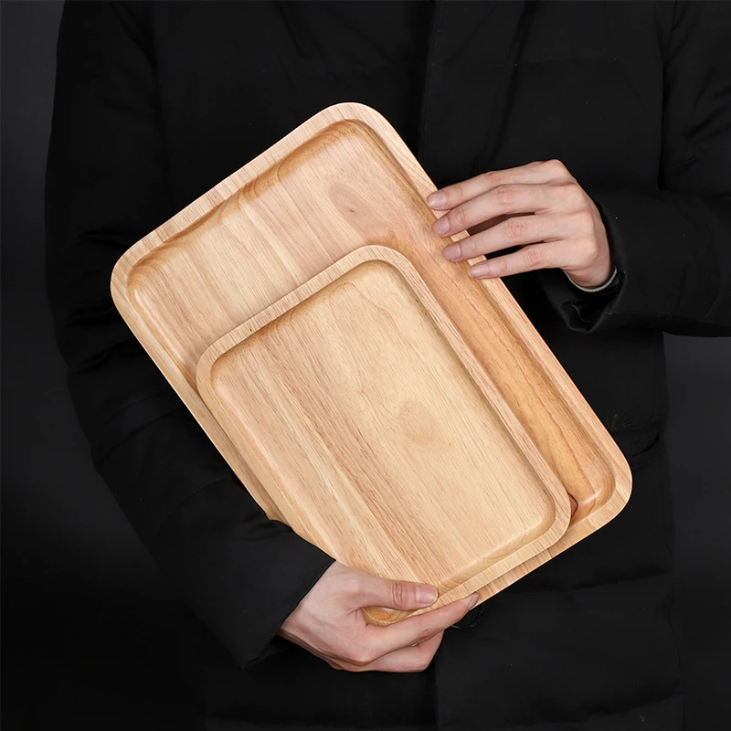 

Rubber Wood Round Japanese Dinner Plate Rectangle Serving Tray Beef Steak Fruit Snack Tray Restaurant Food Cutlery Storage Plate