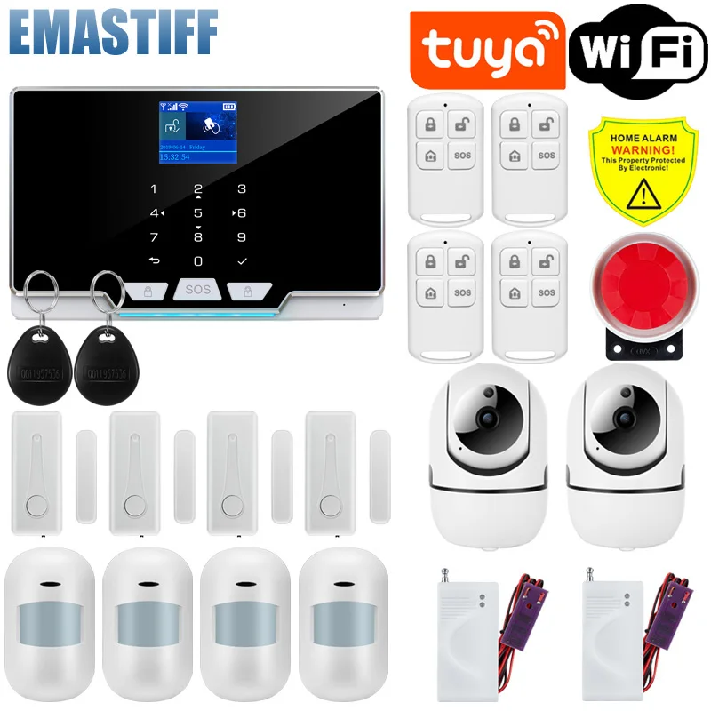 

Умная Wi-Fi GSM система охранной сигнализации Tuya, работает с Alexa Home, с датчиком движения, датчиком дыма, двери, окна, IP-камерой