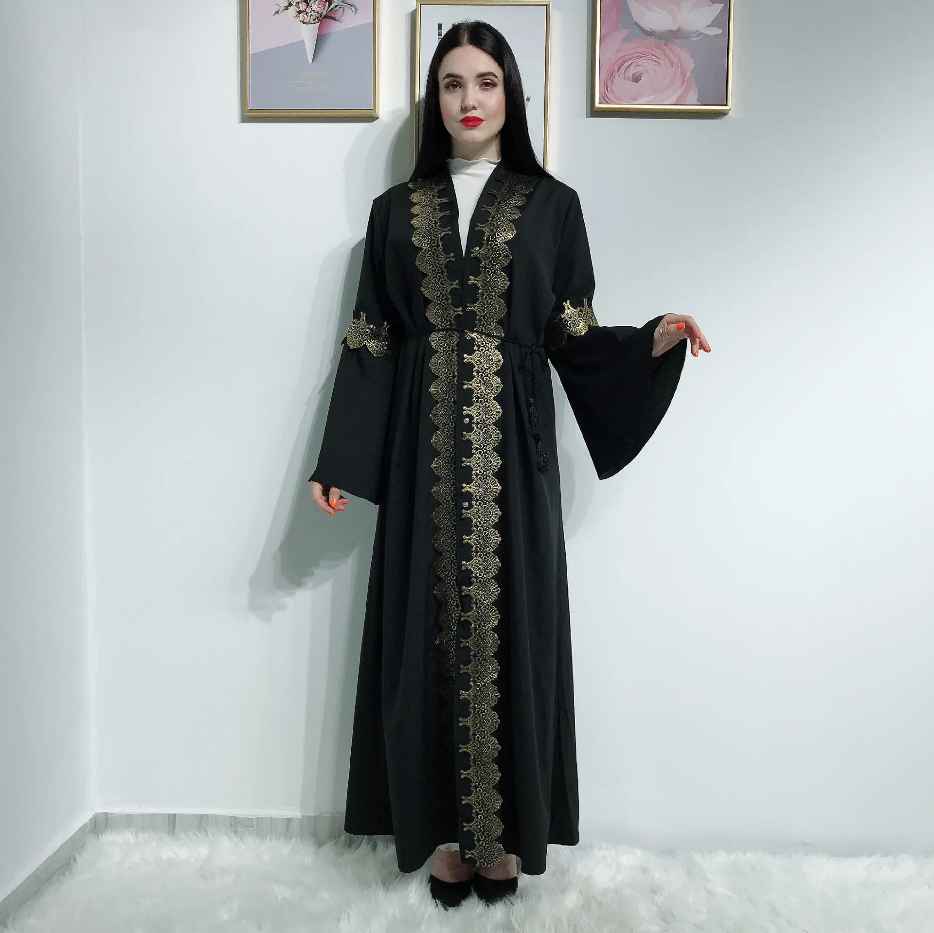 Винтажная женская мусульманская абайя цветок Дубай Турция одежда Caftan восточный