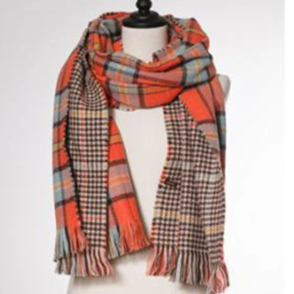 

Осенне-зимний женский шарф с двусторонним принтом, клетчатая шаль, длинная, толстая, теплая, высокое качество, Пашмина