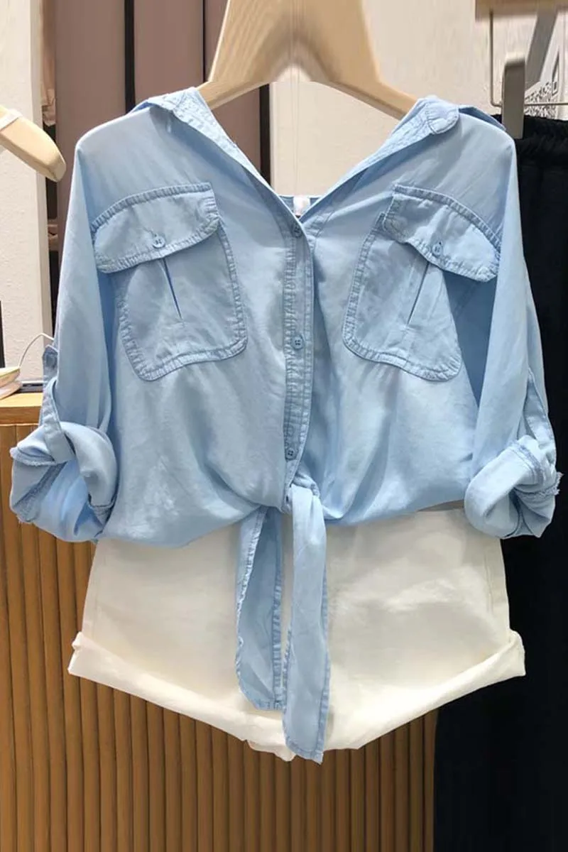 

Spring New Solid Lace Up Buttoned Shirts Women Blouse Simple Soft Comfortable Camisa De Mujer 2021 Long Sleeve Women Tops