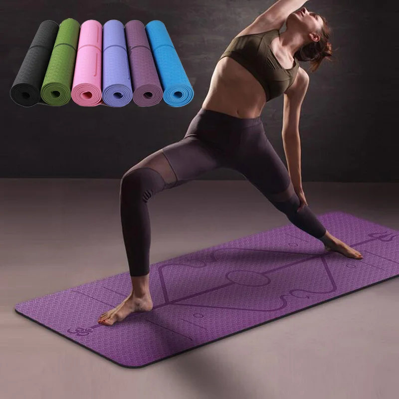 

Suitable for Beginners' Environment, 1830 * 610 * 6mm TPE Yoga Mat with Positioning Line Non-slip Carpet Mat