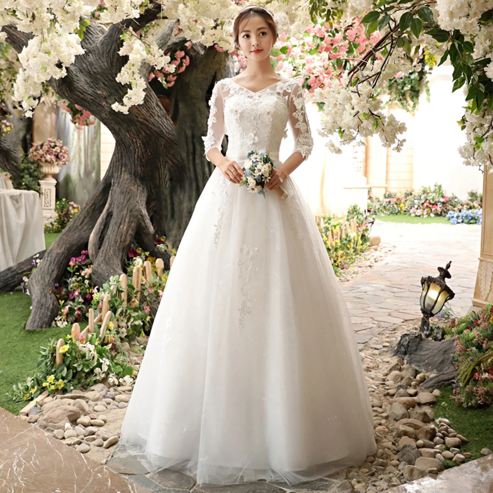 

Dioflyusa Embroidery Appliques V Neck Wedding Dress Wome Short Sleeve Backless Lace Up A-line Gowns Female Tulle Bride Dress