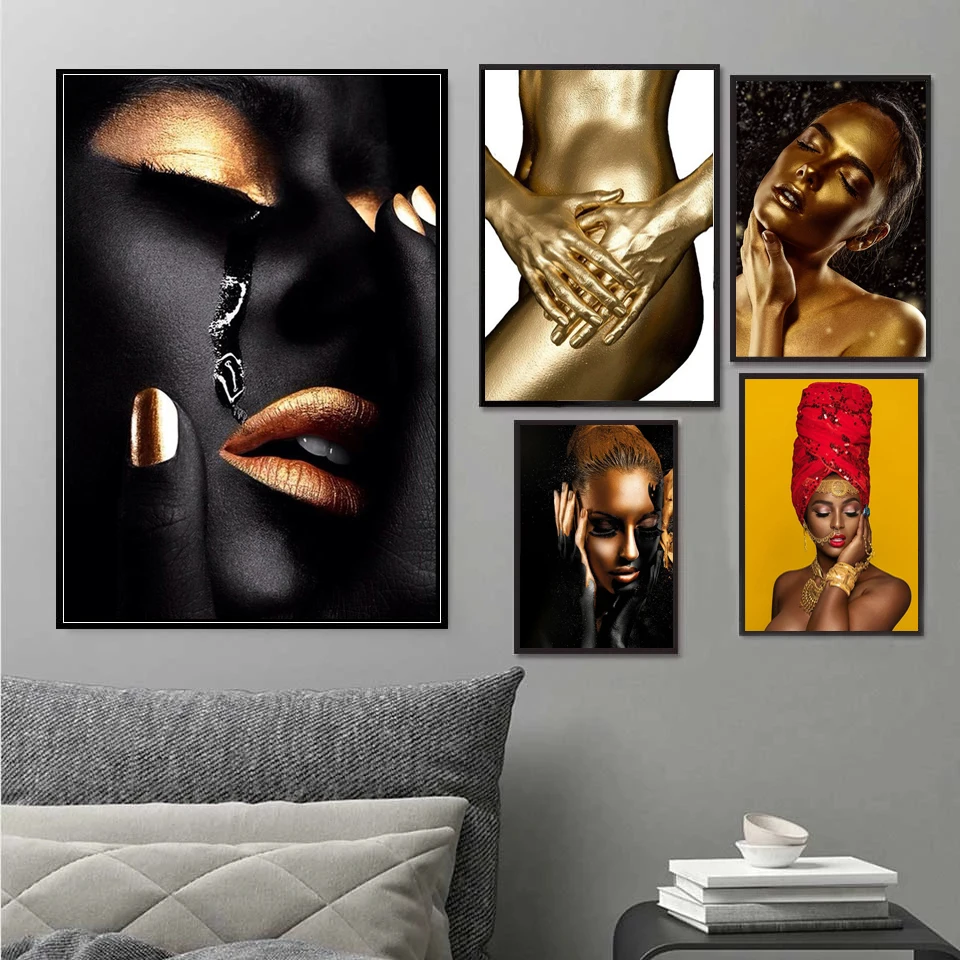 

Nordic Poster Black Gold Female Oil Painting Modern Girl Portrait Oil Painting Bedroom Living Room Home Decoration Art Painting