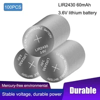 100PCS Li-ion Rechargeable Battery LIR2430 3.6V Lithium Button Built-in Coin Cell Batteries Watch Cells LIR 2430 Replaces CR2430