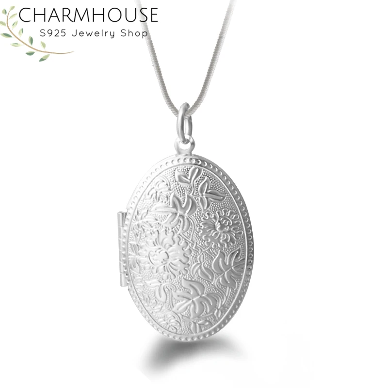 Pure 925 Silver Necklaces For Women Vintage Flower Round Locket Pendant &amp Necklace Snake Chain Wedding Bridal Jewelry Bijoux | Украшения