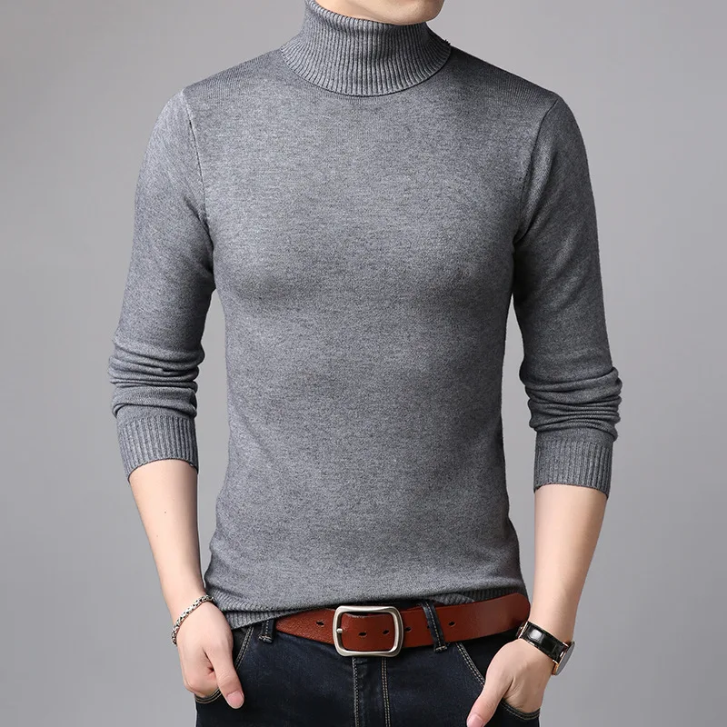 

YUSHU новый модный бренд мужские свитера однотонный пуловер с высоким воротом Джемперы вязаные шерстяные свитера корейский стиль повседневн...