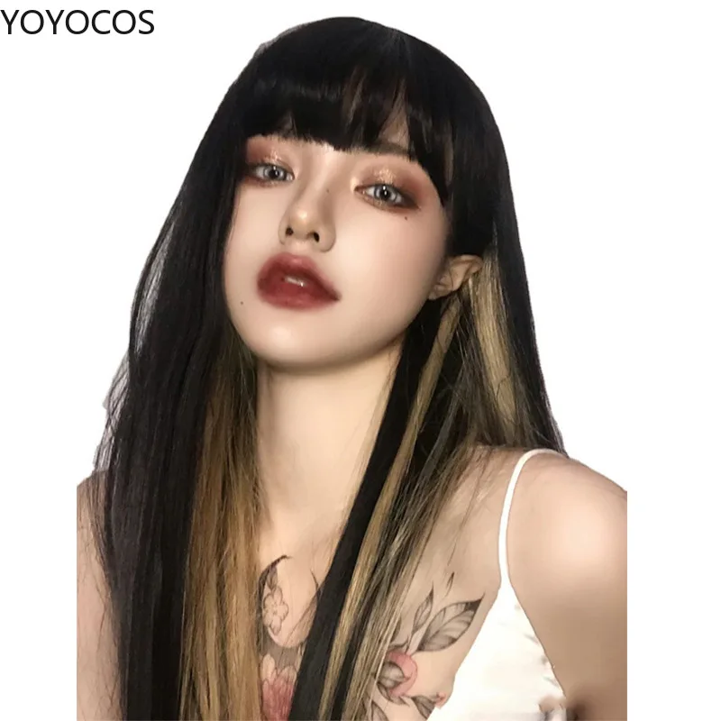 

YOYOCOS длинный прямой серый черный градиентный цвет женский косплей сексуальный милый 68 см волосы термостойкий синтетический парик Хэллоуин
