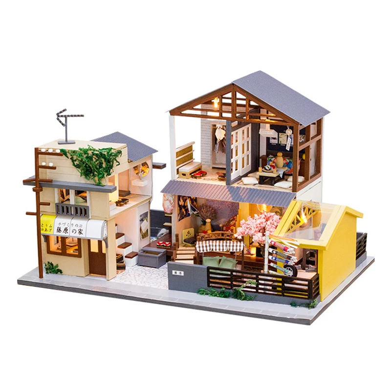 

DIY Wooden Miniature Dollhosue Fujiwara Tofu Shop Japanese Style Villa Doll House Furniture Kit Toys for Kids Birthday Gift