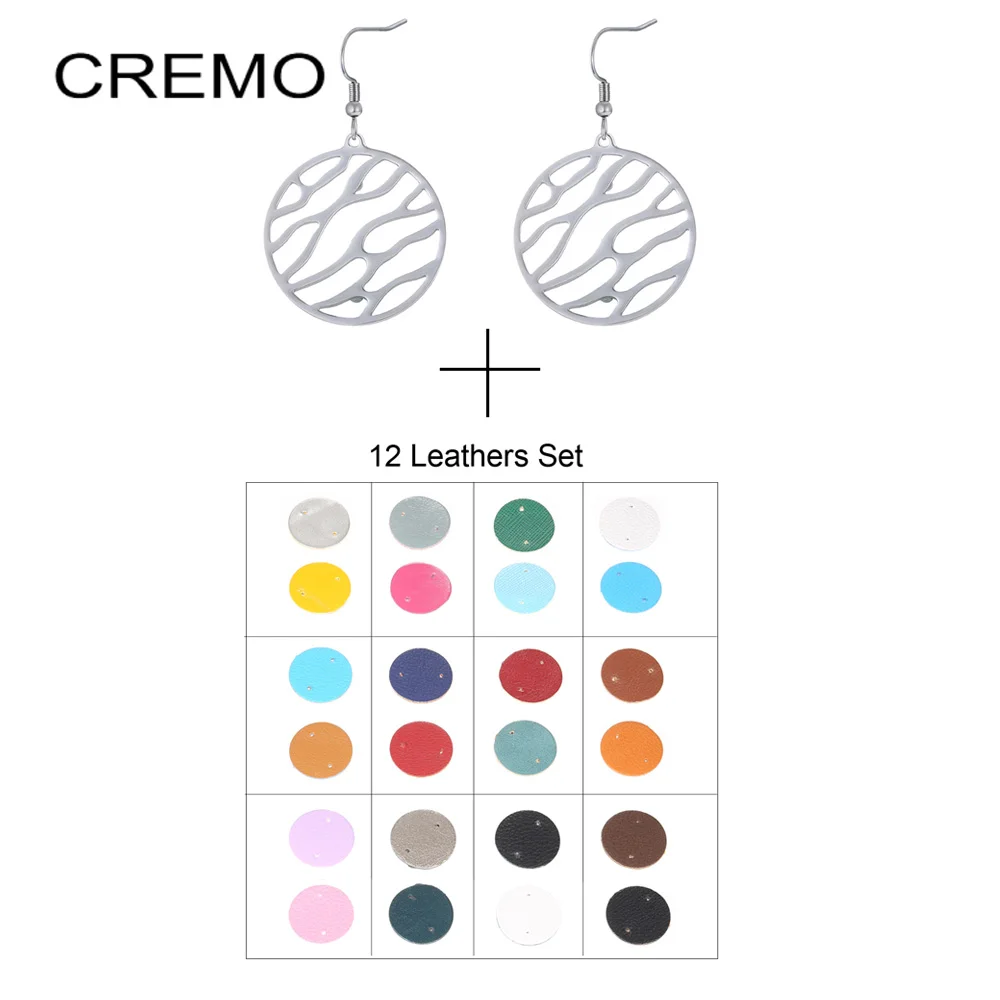 

Cremo Stainless Steel Women's Earrings Leather Interchangeable Round Drop Earrings Dangle Jewelry