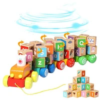 kids toys pull along wooden train toys26 pcs alphabet letters block set educational toys for 3 year old