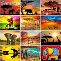 gatyztory diy painting by numbers a herd of elephants handpainted oil painting picture paint unique gift home decoration