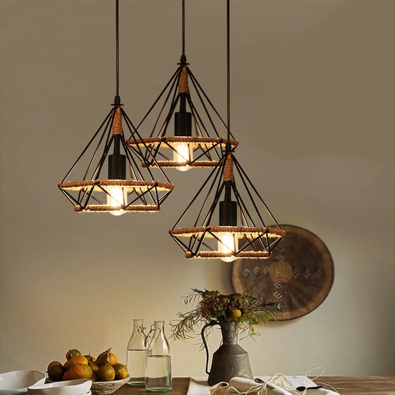 Скандинавские кованые Ретро пеньковые веревки ресторанные люстры промышленные