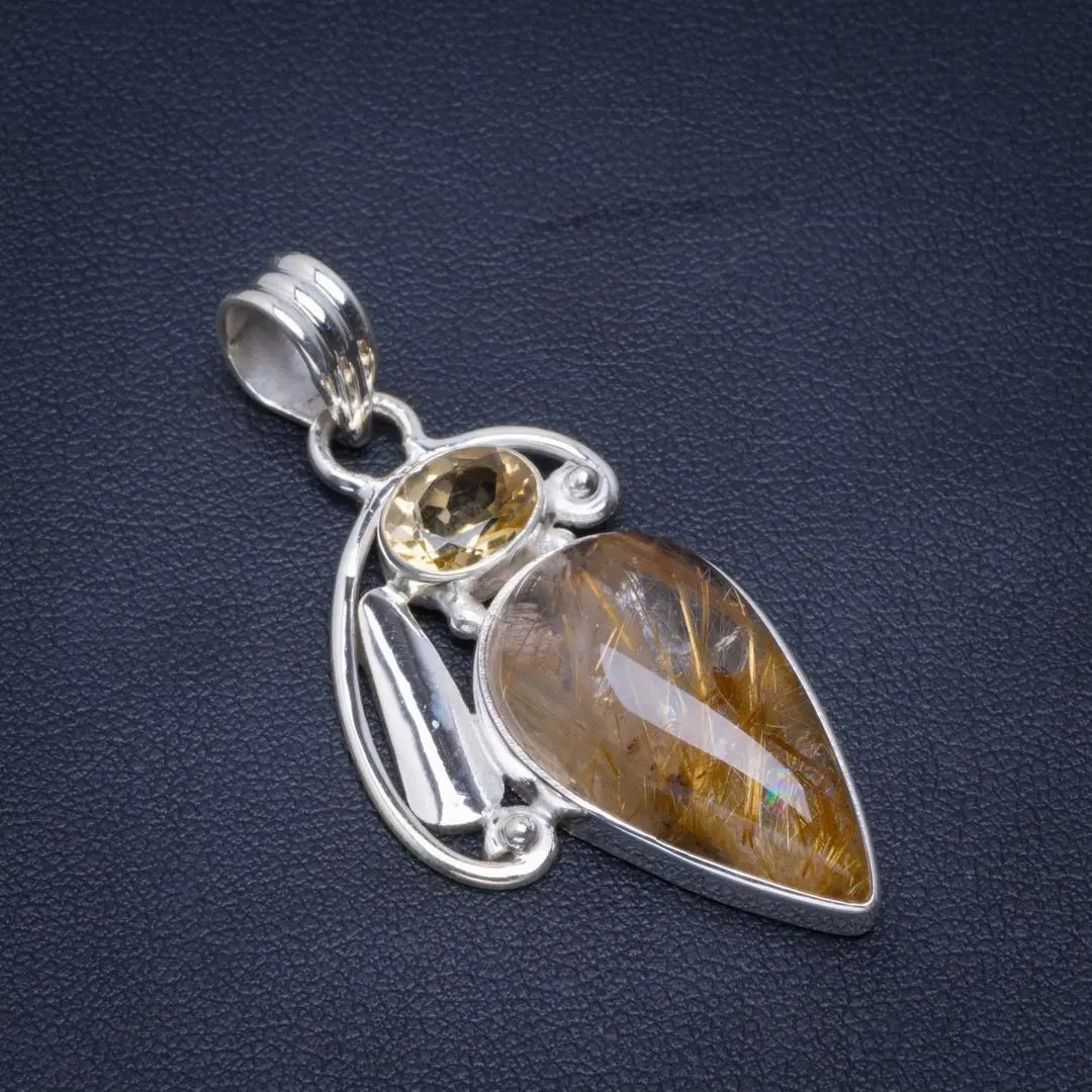 Natural Golden Rutile And Citrine Handmade Unique 925 Sterling Silver Pendant 2&quot B3192 | Украшения и аксессуары
