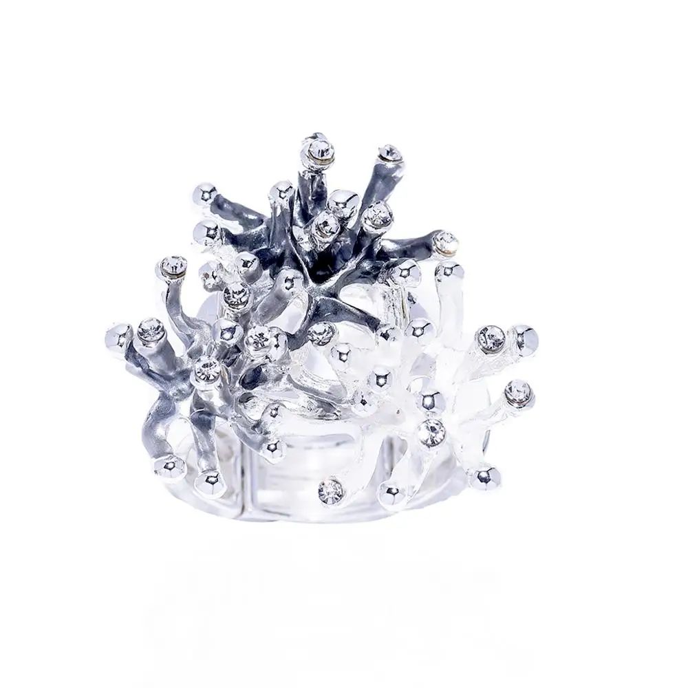 Женское кольцо с эмалью регулируемое эластичное кораллового цвета камнями