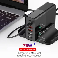 75w dual 6 port usb pd for iphone tablet laptop phone charger type c chargers accessories fast charging qc 3 0 power adapter
